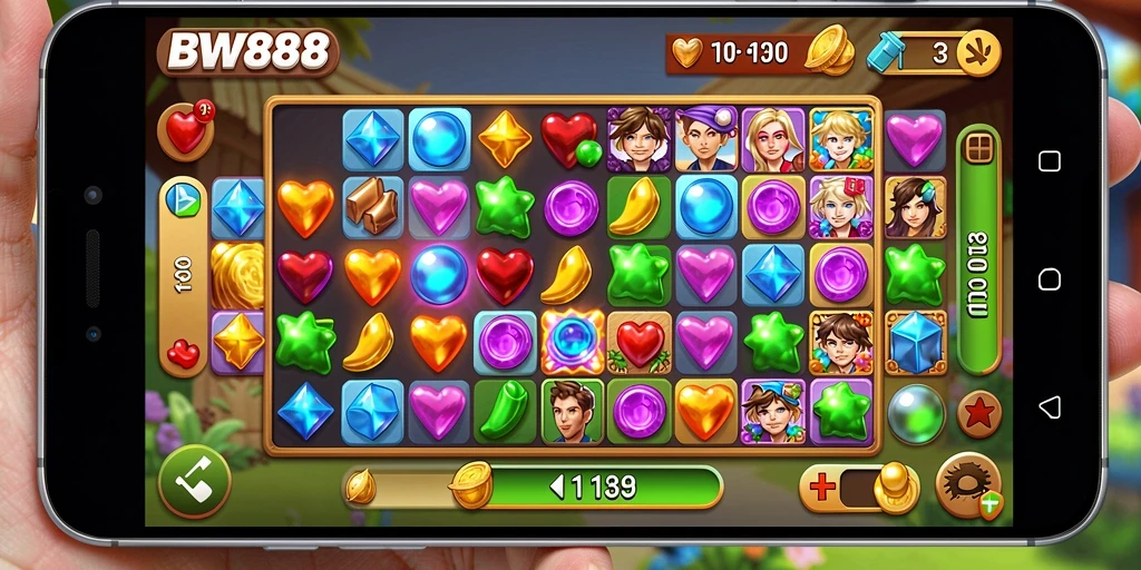 Tangkapan layar gameplay BW888 dengan aksi seru Match-3.