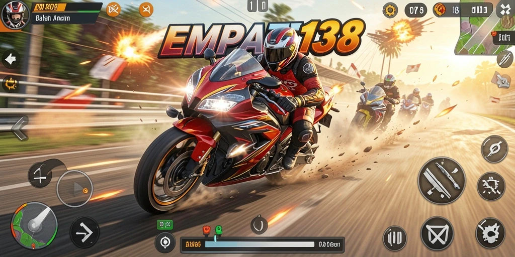 Tampilan gameplay balapan motor yang mendebarkan dan penuh aksi.