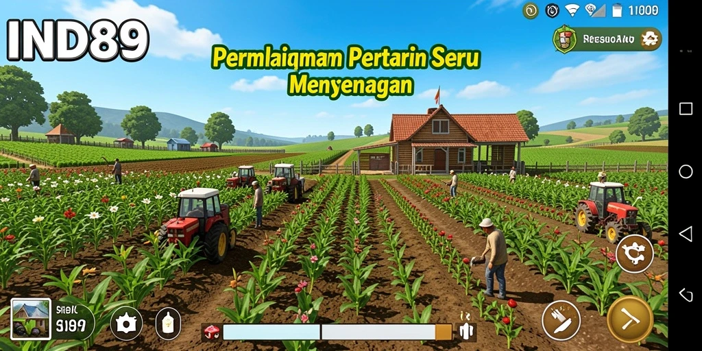 Gameplay IND89 memperlihatkan aktivitas bertani yang penuh warna dan interaktif.