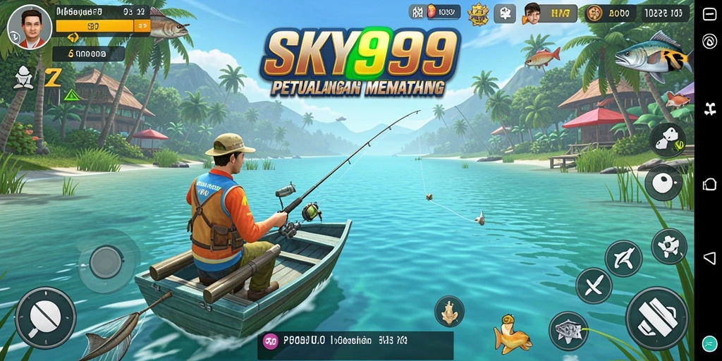 Tampilan gameplay SKY99 yang menawan saat memancing di laut.