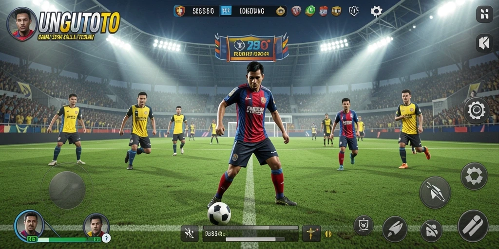 Tampilan screenshot gameplay UNGUTOTO yang penuh aksi sepak bola.
