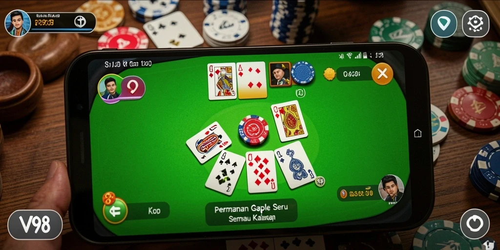 Tampilan gameplay V98 menampilkan momen seru bermain Gaple.